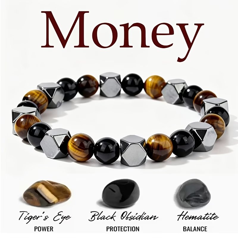 Tiger Eye, Black Onyx & Obsidian Fortune Bracelet