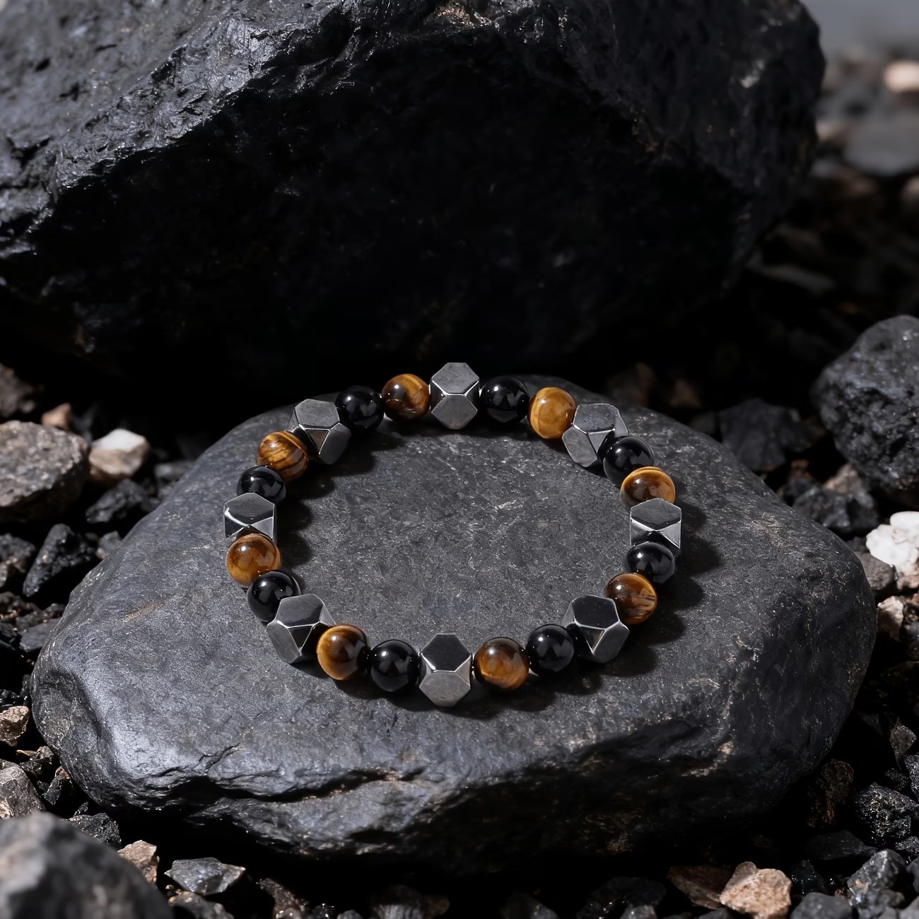 Tiger Eye, Black Onyx & Obsidian Fortune Bracelet