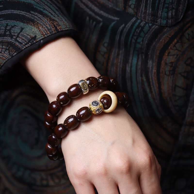 Purple Golden Bodhi Seed Double Wrap Bracelet