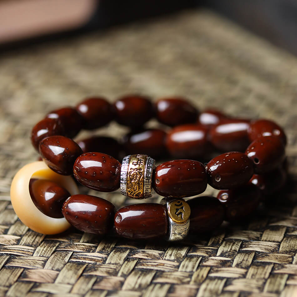 Purple Golden Bodhi Seed Double Wrap Bracelet