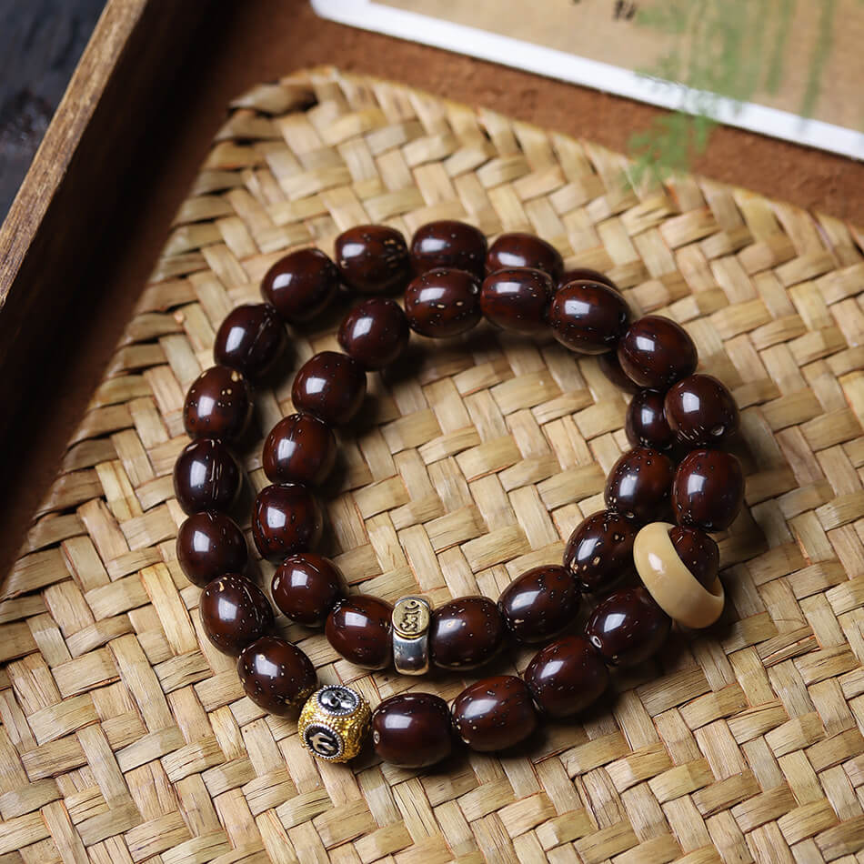 Purple Golden Bodhi Seed Double Wrap Bracelet
