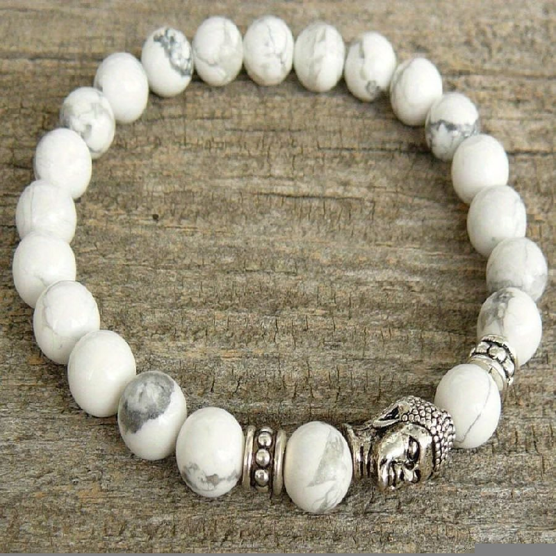 White Howlite Buddha Mala Bracelet