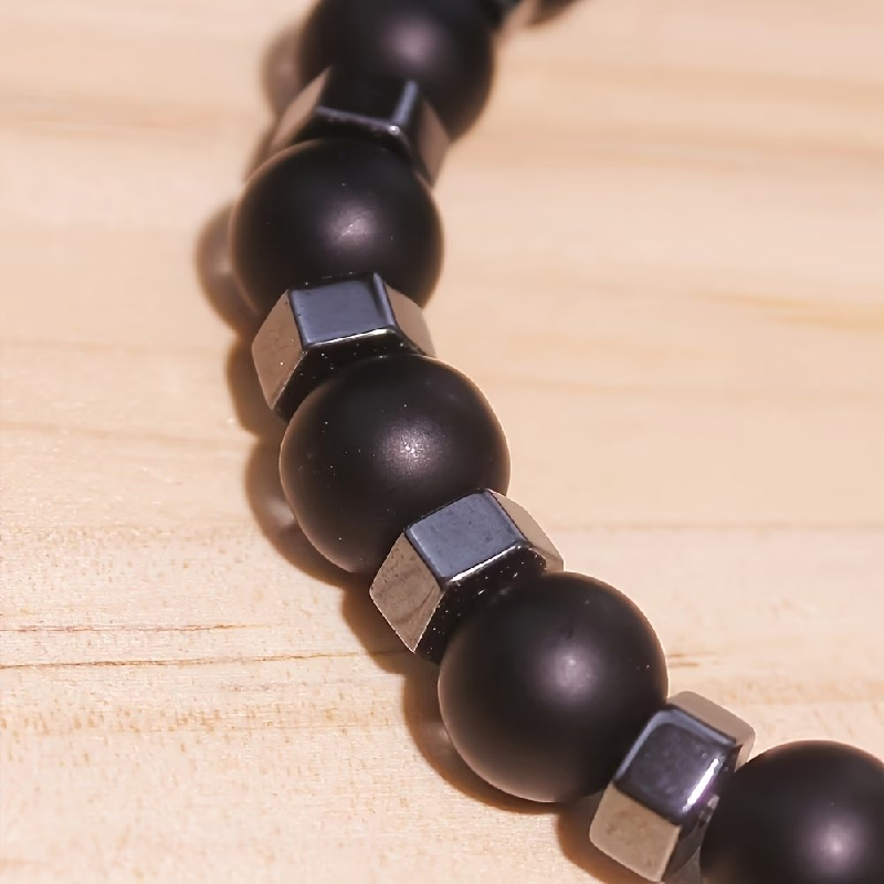 Retro Matte Black Stone Bracelet Set