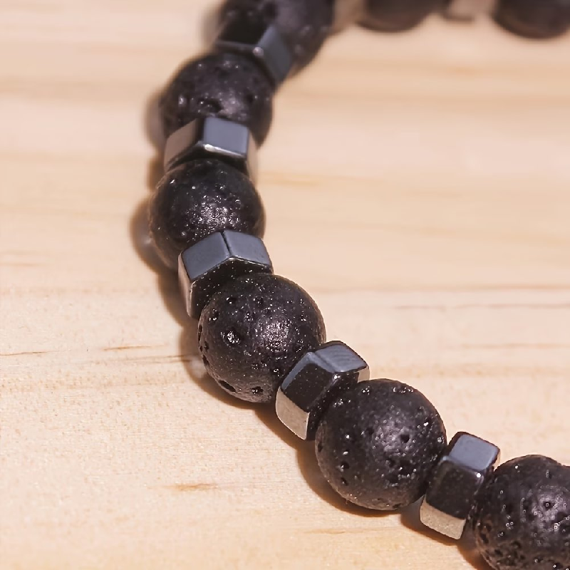 Retro Matte Black Stone Bracelet Set