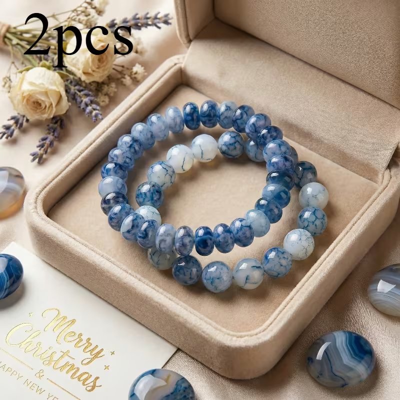 Blue Dotted White Agate Bracelet