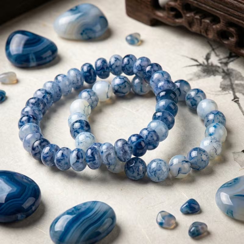 Blue Dotted White Agate Bracelet