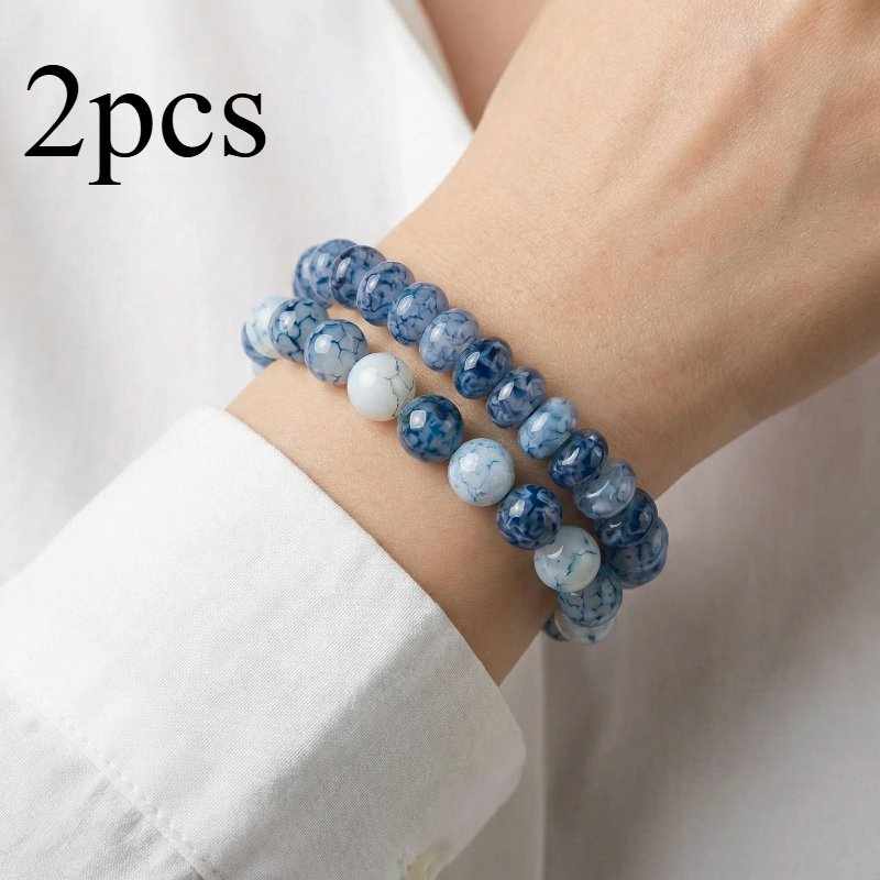 Blue Dotted White Agate Bracelet