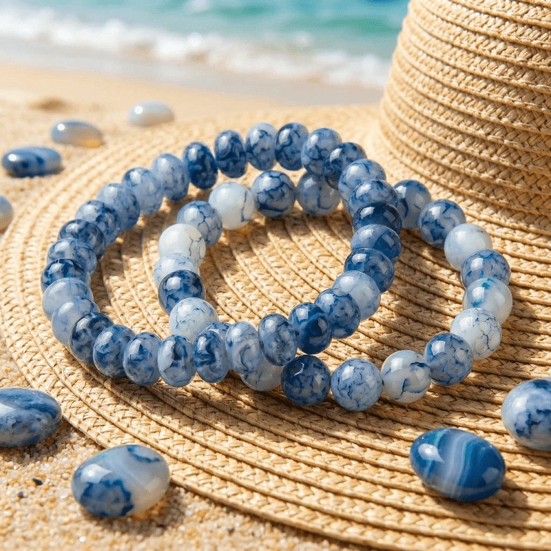 Blue Dotted White Agate Bracelet