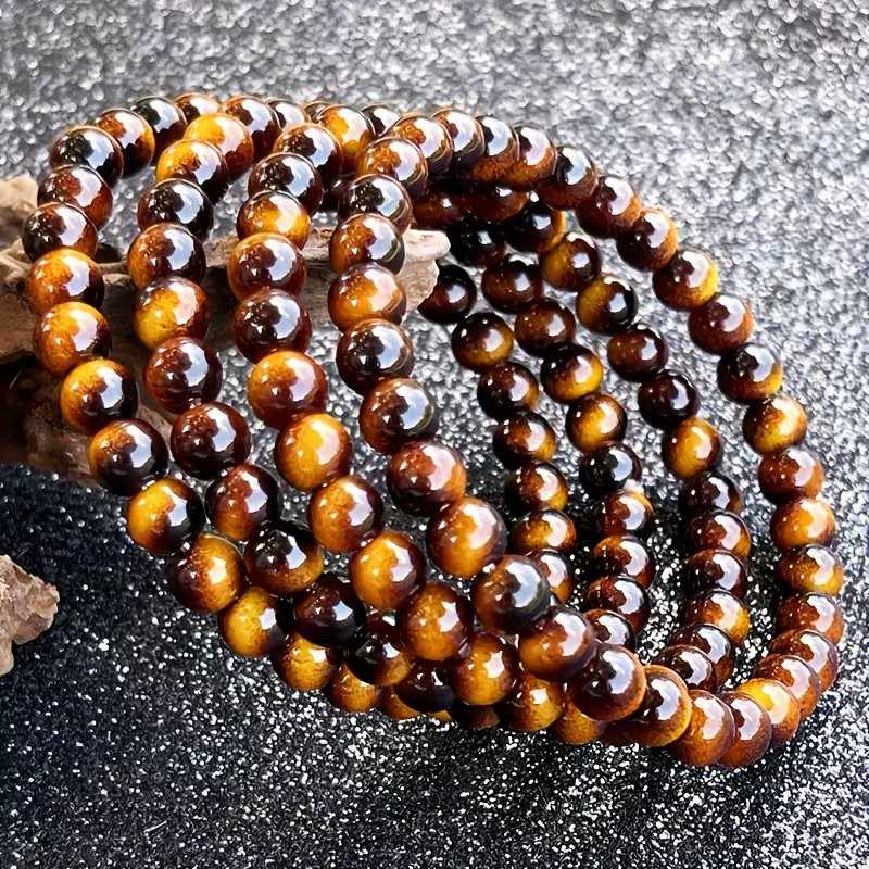 4 Pack Tiger Eye Stone Bracelets 6/8/10mm Luck Prosperity