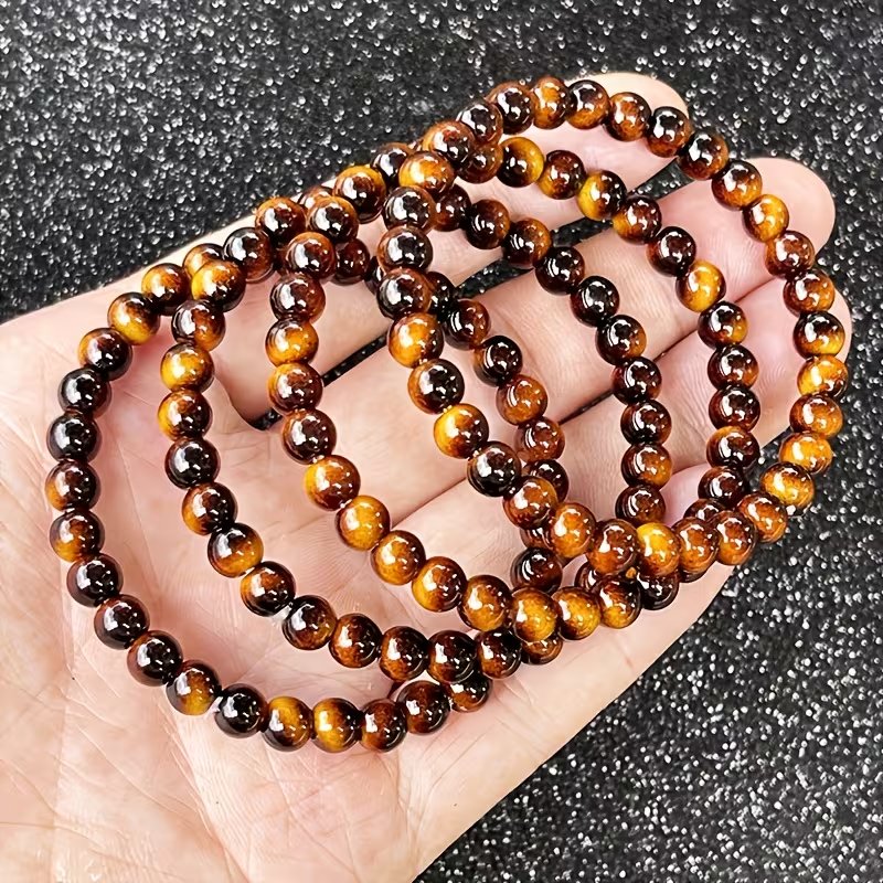 4 Pack Tiger Eye Stone Bracelets 6/8/10mm Luck Prosperity