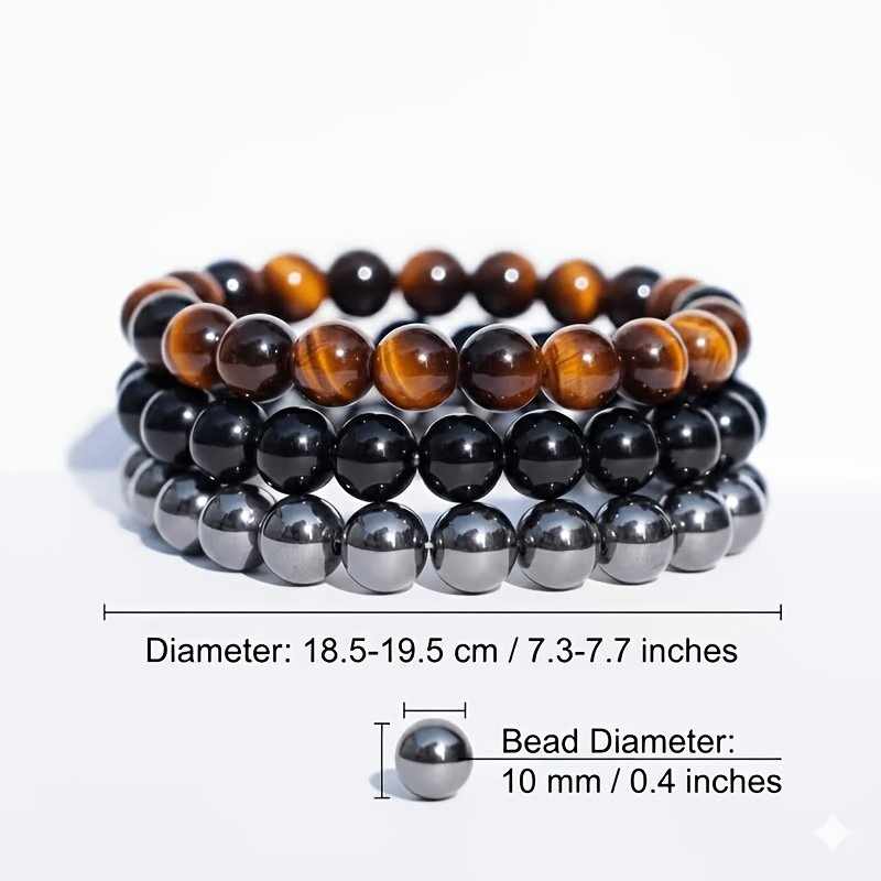3Pcs Triple Protection Tiger Eye Obsidian Hematite Bracelet Set