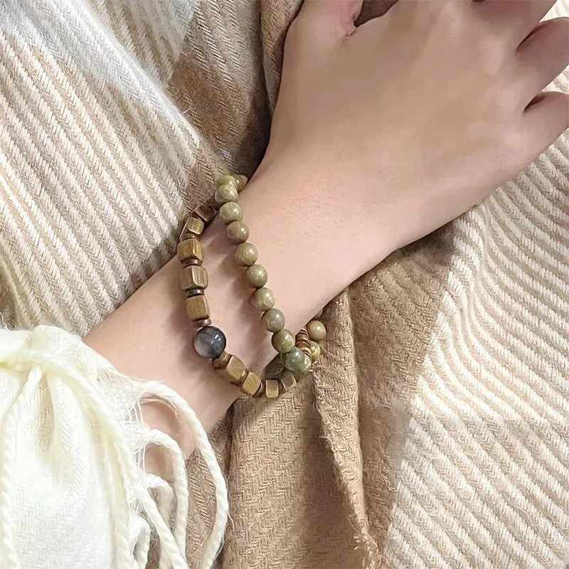 Natural Green Sandalwood Double Loop Feng Shui Bracelet