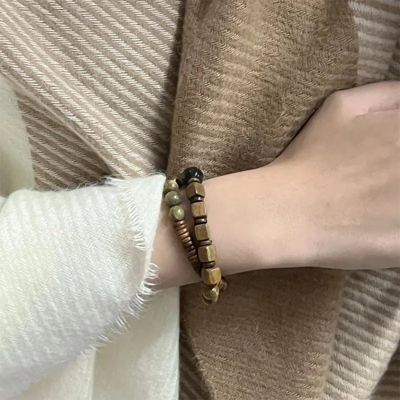 Natural Green Sandalwood Double Loop Feng Shui Bracelet