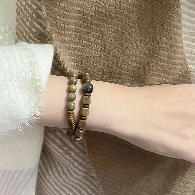 Natural Green Sandalwood Double Loop Feng Shui Bracelet