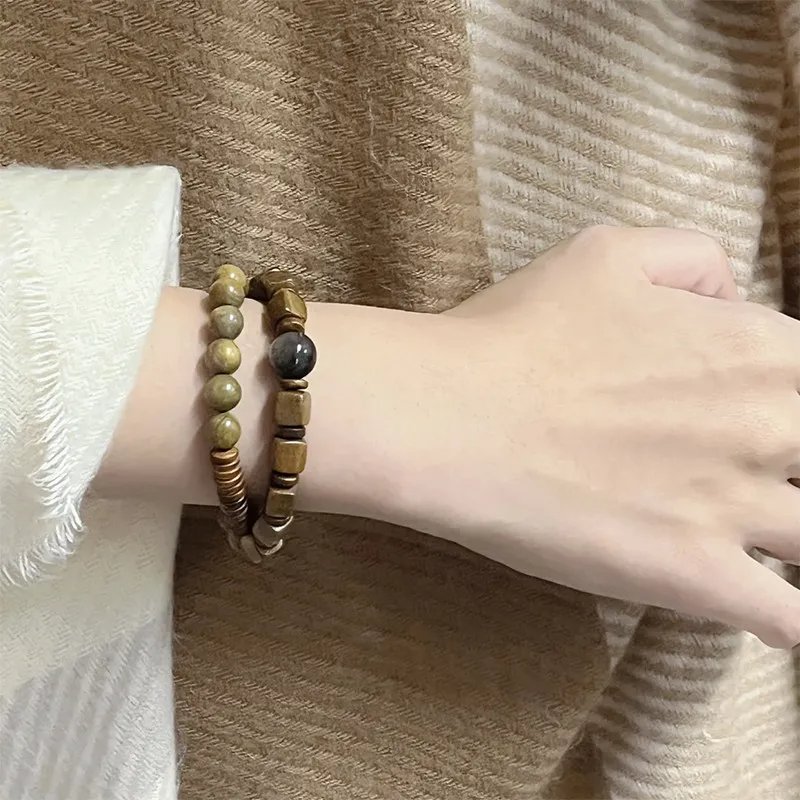 Natural Green Sandalwood Double Loop Feng Shui Bracelet