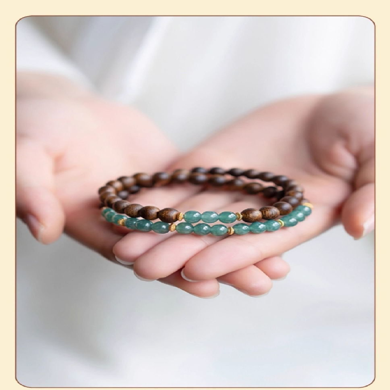 Natural Qi Nan Agarwood Double Loop Calming Wood Feng Shui Bracelet