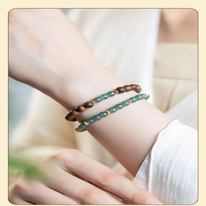 Natural Qi Nan Agarwood Double Loop Calming Wood Feng Shui Bracelet