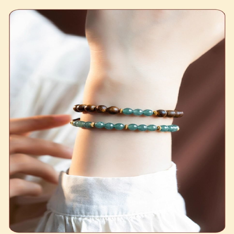 Natural Qi Nan Agarwood Double Loop Calming Wood Feng Shui Bracelet