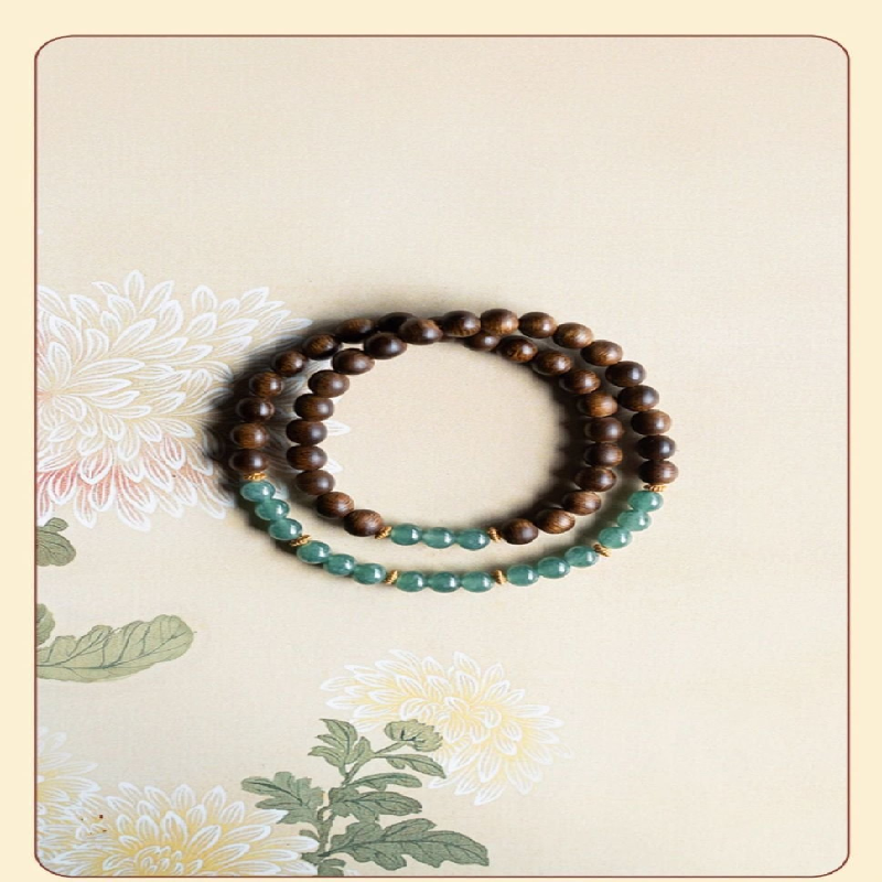 Natural Qi Nan Agarwood Double Loop Calming Wood Feng Shui Bracelet