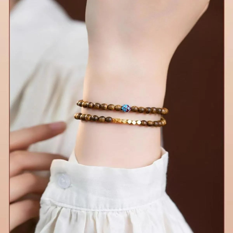 Sandalwood Double Loop Fengshui Bracelet Women New Chinese Style Beaded Bracelet