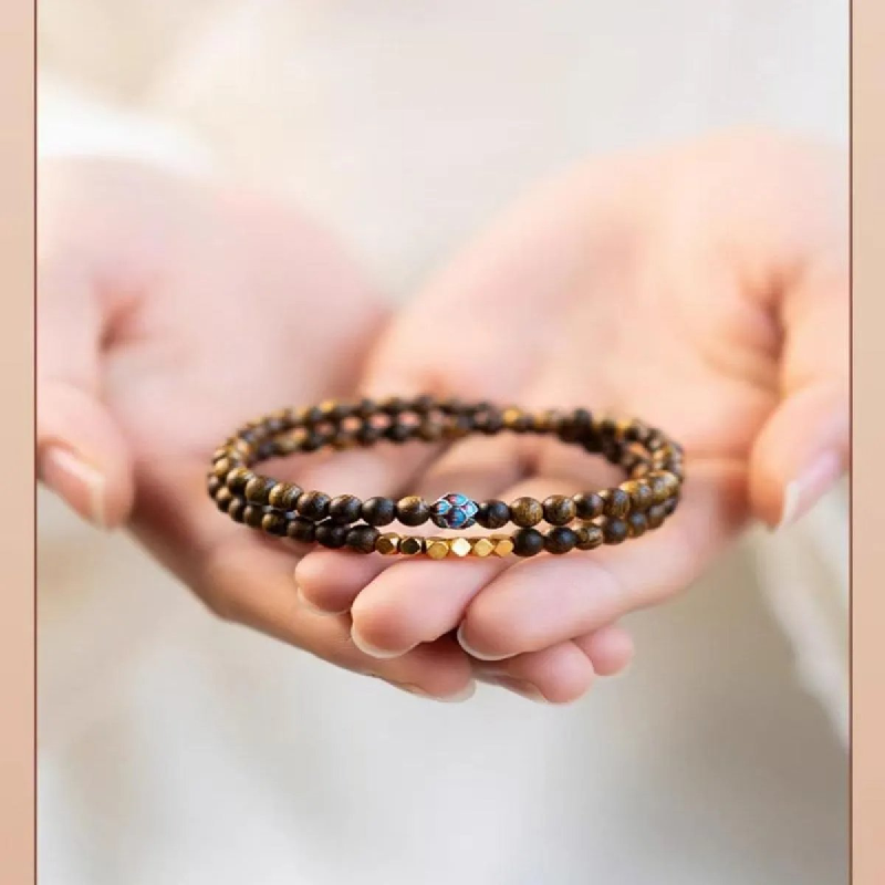 Sandalwood Double Loop Fengshui Bracelet Women New Chinese Style Beaded Bracelet
