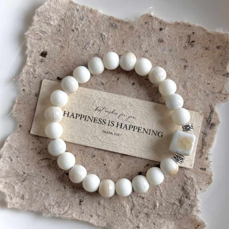 Buddha Lucky Bracelet - White Ceramic, Good Luck Gift