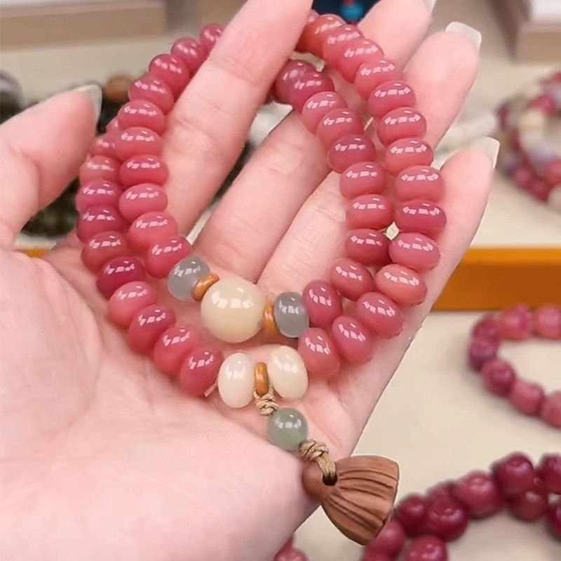Carmine Bodhi Double Bracelet with Lotus Pendant