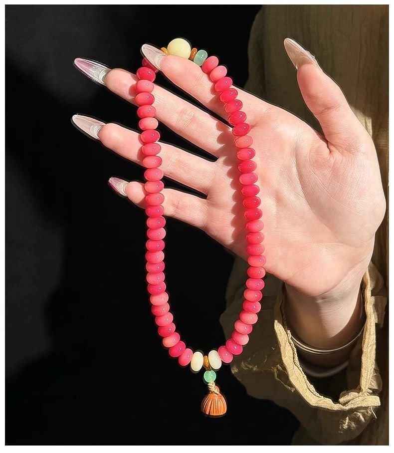 Carmine Bodhi Double Bracelet with Lotus Pendant