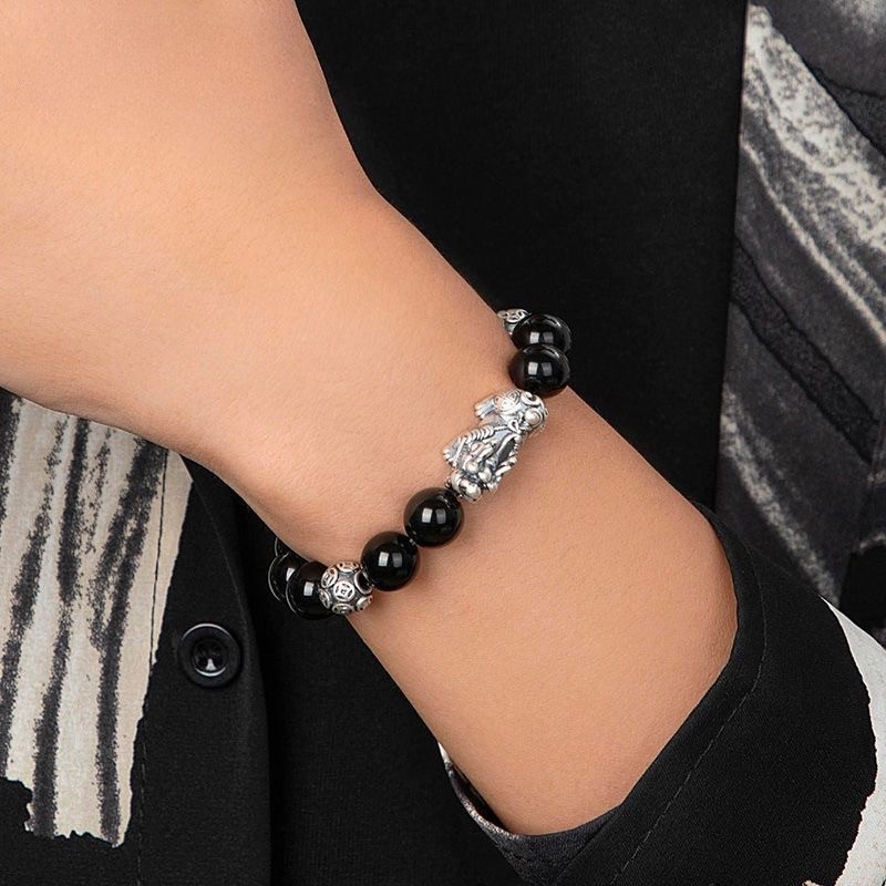 Tiger Eye & Obsidian Pixiu Bracelet | 999 Silver