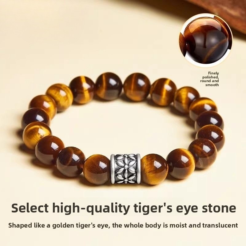 Sunflower Tiger Eye Bracelet – Sterling Silver Mala Jewelry