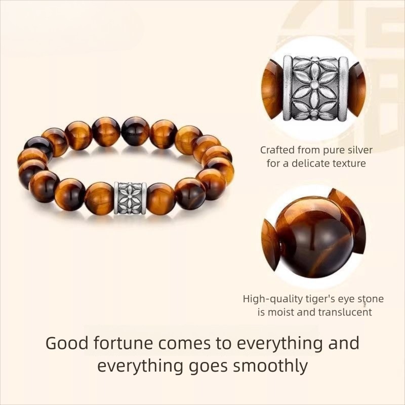 Sunflower Tiger Eye Bracelet – Sterling Silver Mala Jewelry