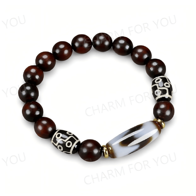 Tibetan Nine-Eye Dzi Bracelet – Red Sandalwood Beaded Bracelet