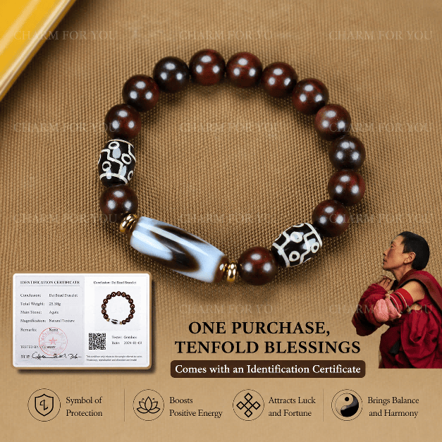 Tibetan Nine-Eye Dzi Bracelet – Red Sandalwood Beaded Bracelet