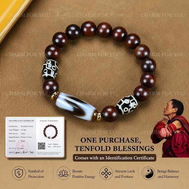 Tibetan Nine-Eye Dzi Bracelet – Red Sandalwood Beaded Bracelet