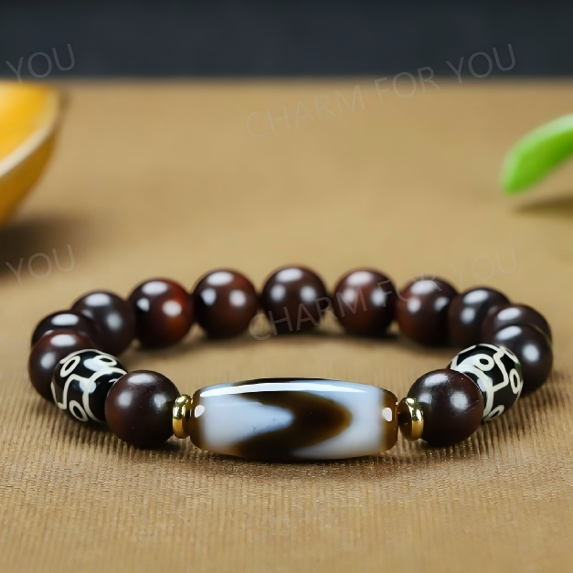 Tibetan Nine-Eye Dzi Bracelet – Red Sandalwood Beaded Bracelet