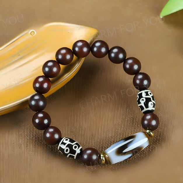 Tibetan Nine-Eye Dzi Bracelet – Red Sandalwood Beaded Bracelet
