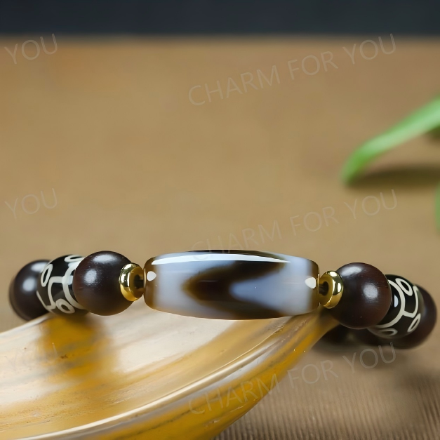 Tibetan Nine-Eye Dzi Bracelet – Red Sandalwood Beaded Bracelet