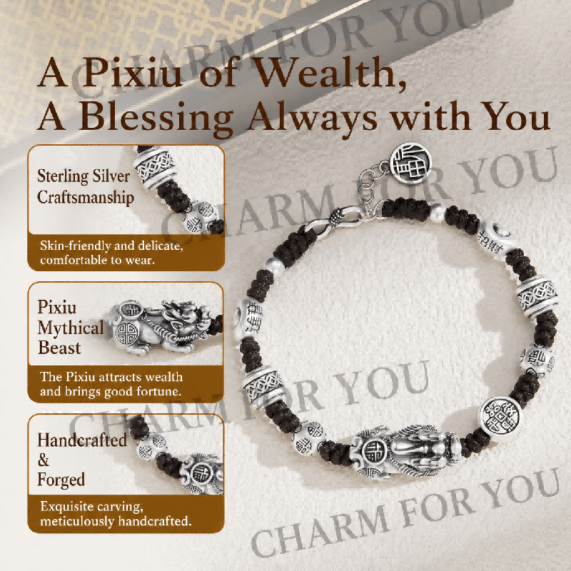 Sterling Silver Pixiu Bracelet – Braided Feng Shui Bracelet
