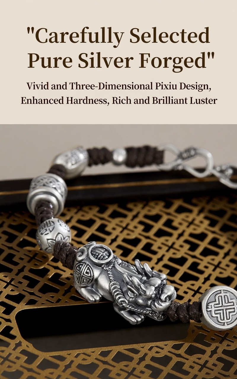 Sterling Silver Pixiu Bracelet – Braided Feng Shui Bracelet