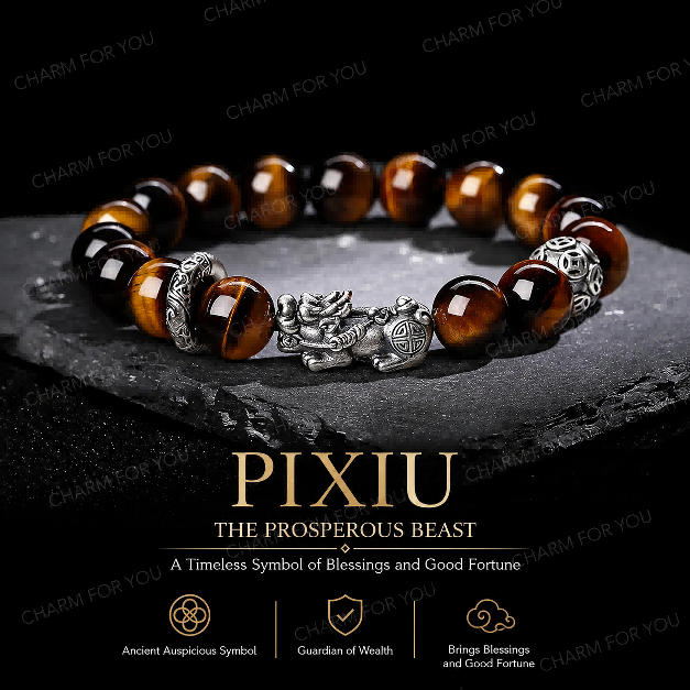 Pixiu Mantra Bracelet – Sterling Silver Feng Shui Mala