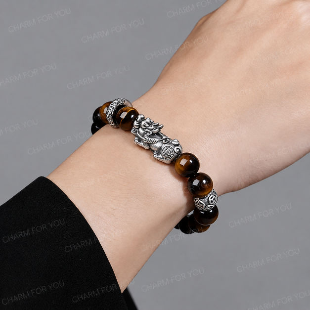Pixiu Mantra Bracelet – Sterling Silver Feng Shui Mala