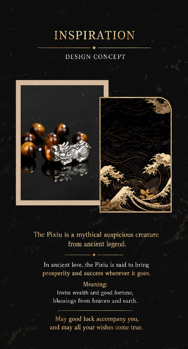 Pixiu Mantra Bracelet – Sterling Silver Feng Shui Mala