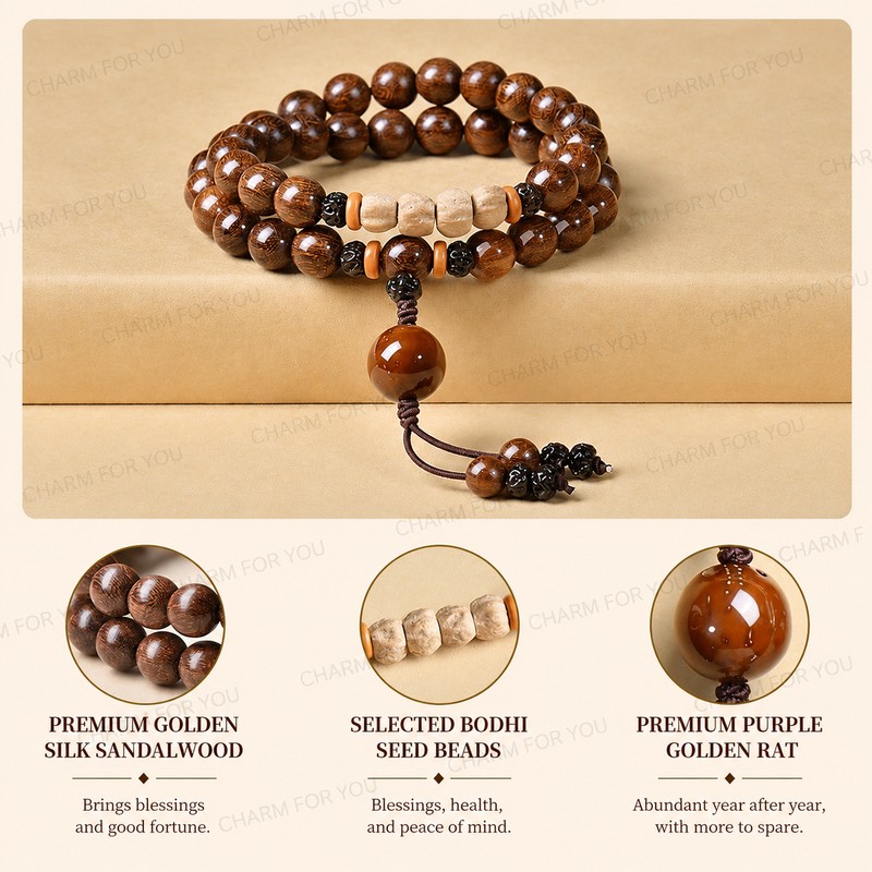 Double Wrap Golden Sandalwood Mala Bracelet – Zen Beads
