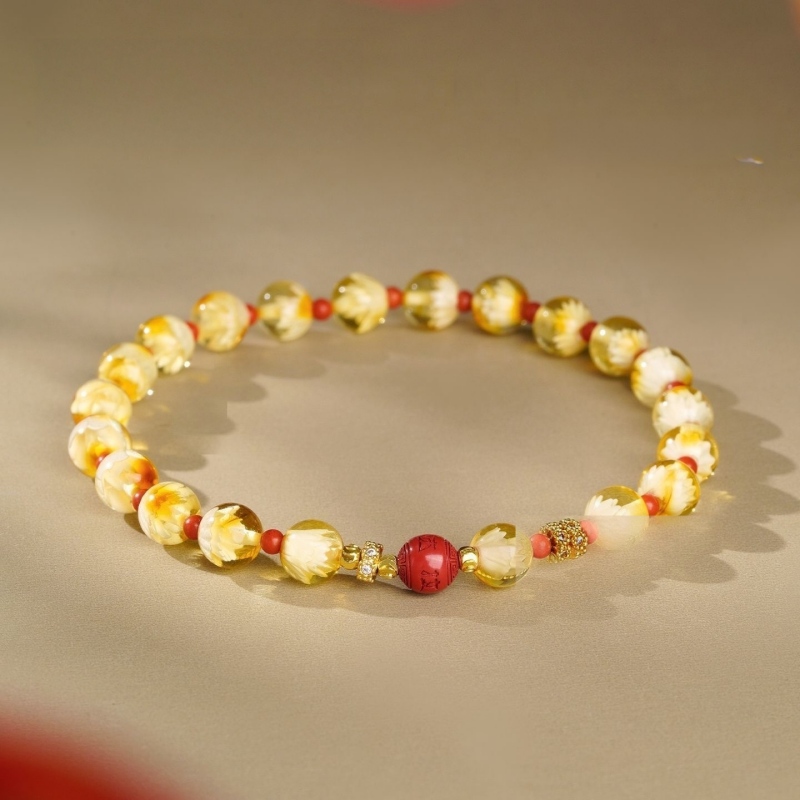 Protective Lotus Steps Amber Bracelet | Buddhist Spiritual Jewelry