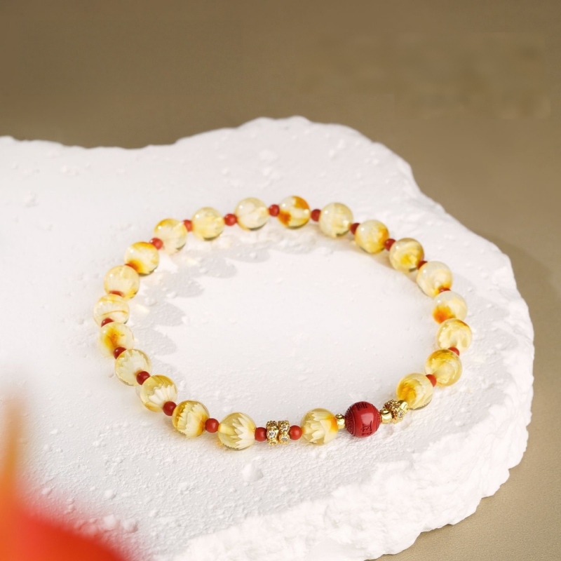 Protective Lotus Steps Amber Bracelet | Buddhist Spiritual Jewelry
