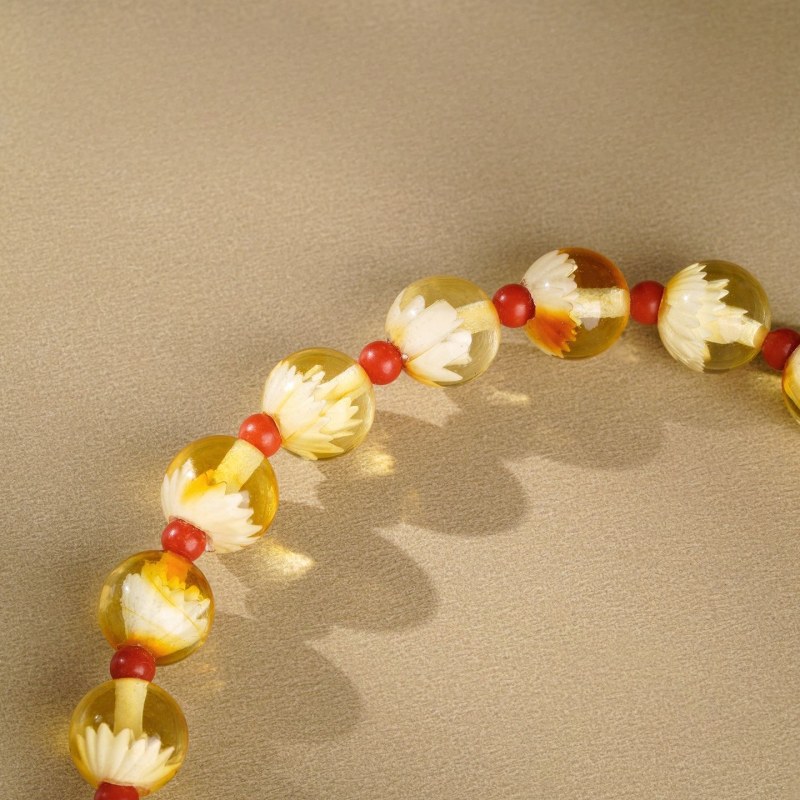 Protective Lotus Steps Amber Bracelet | Buddhist Spiritual Jewelry