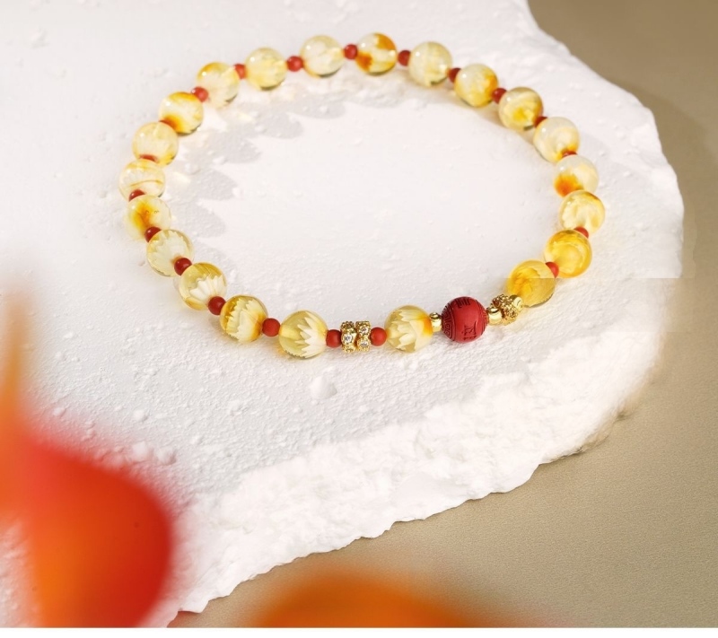 Protective Lotus Steps Amber Bracelet | Buddhist Spiritual Jewelry