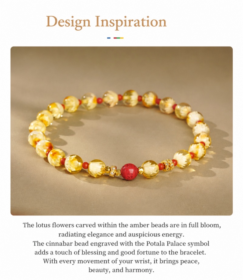 Protective Lotus Steps Amber Bracelet | Buddhist Spiritual Jewelry