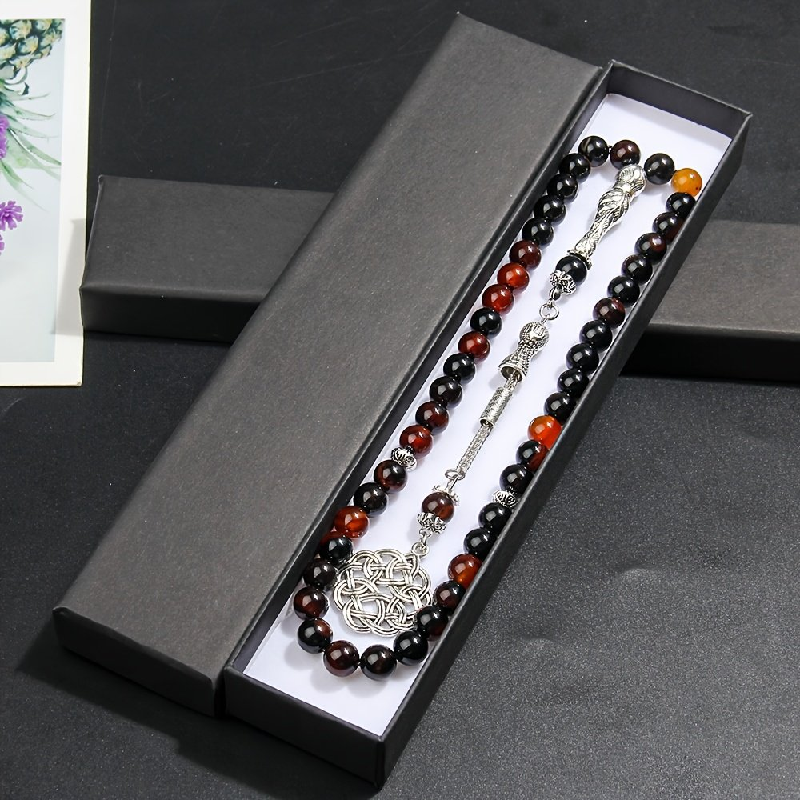 Black Natural Stone Prayer Bead Bracelet | Islamic Tasbih for Salah