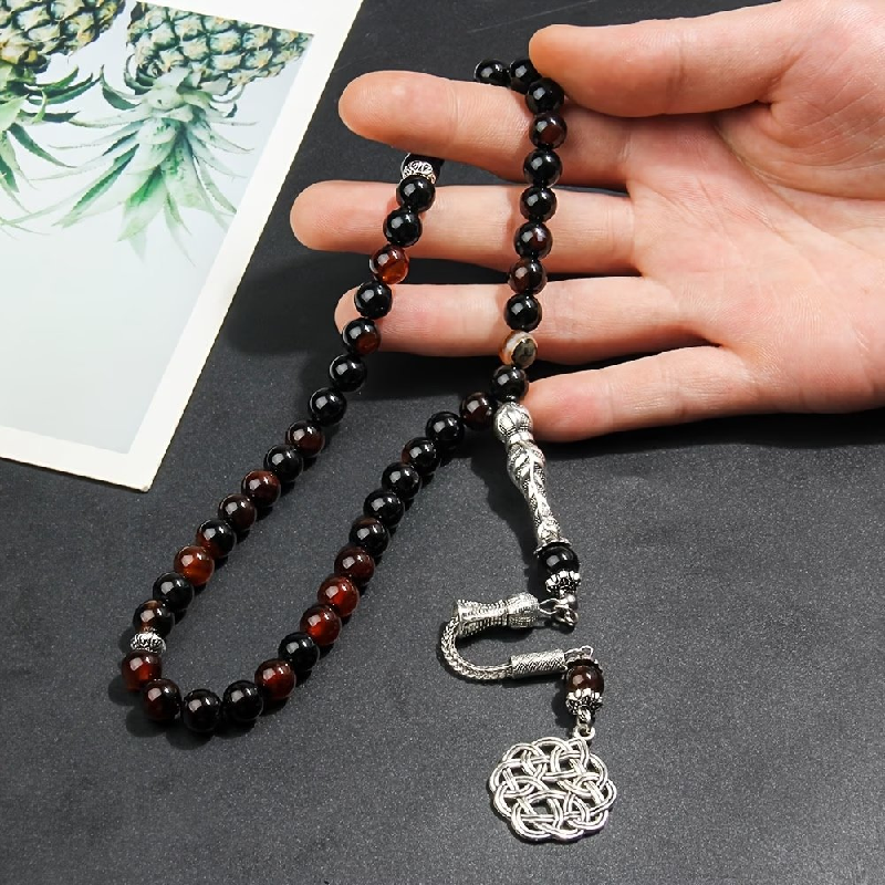 Black Natural Stone Prayer Bead Bracelet | Islamic Tasbih for Salah